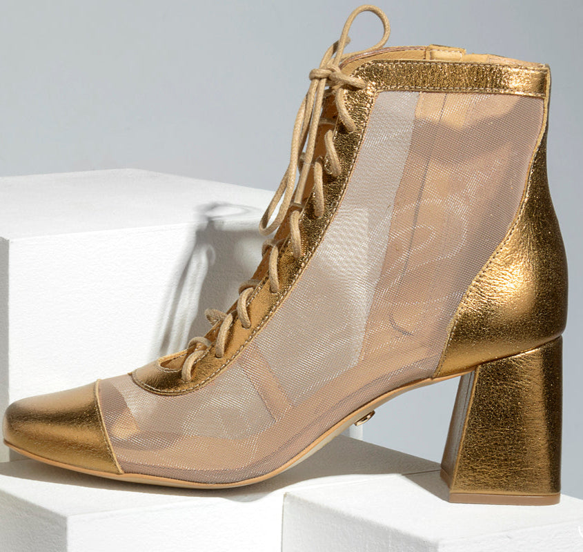 Giselle - Sheer Gold Dipped Ankle Boot - Juliana Heels