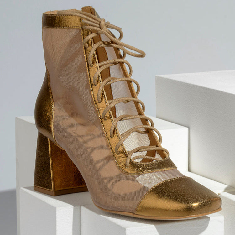 Giselle - Sheer Gold Dipped Ankle Boot - Juliana Heels