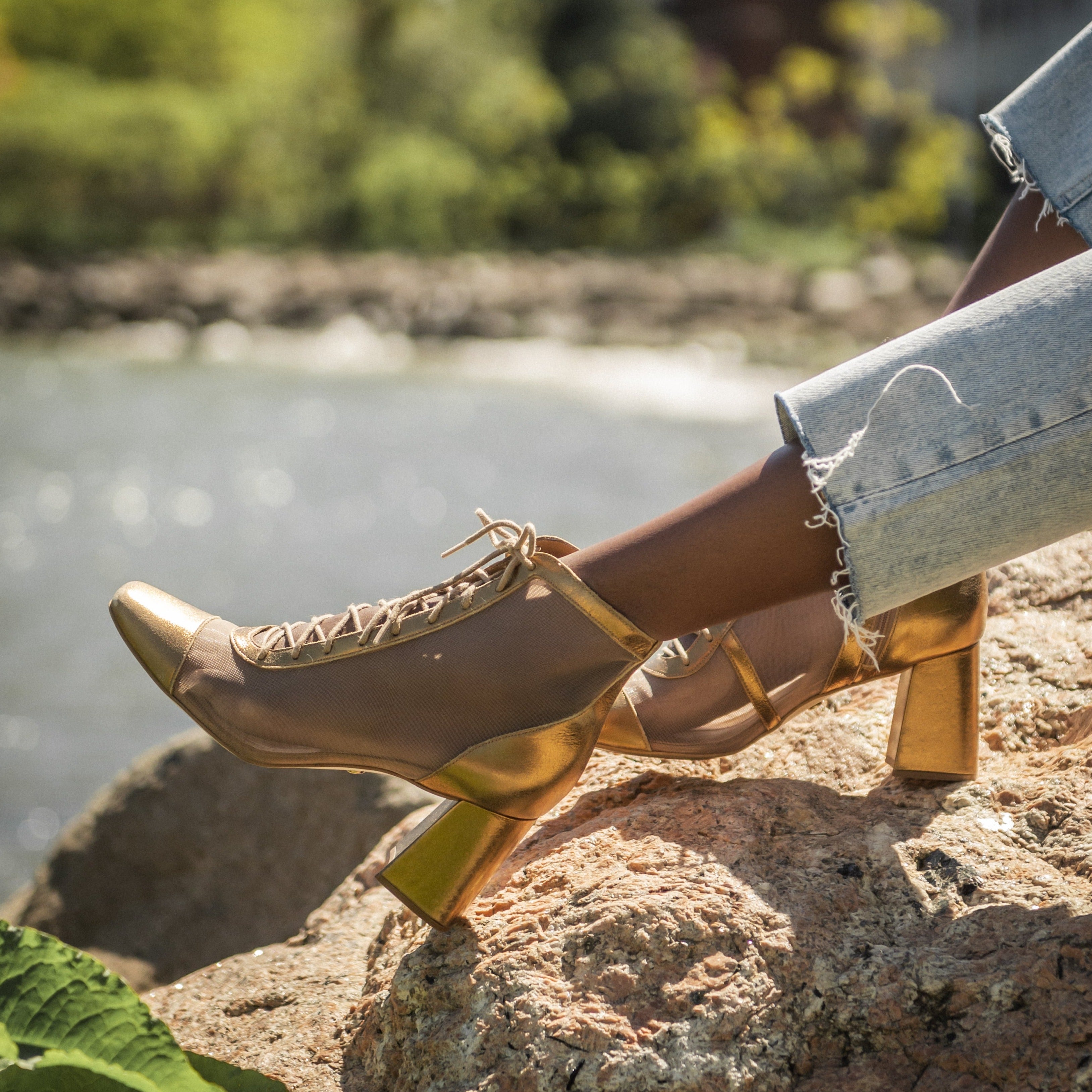 Giselle - Sheer Gold Dipped Ankle Boot - Juliana Heels