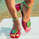 Ananke - Magenta Metallic Low Block Heels - Juliana Heels