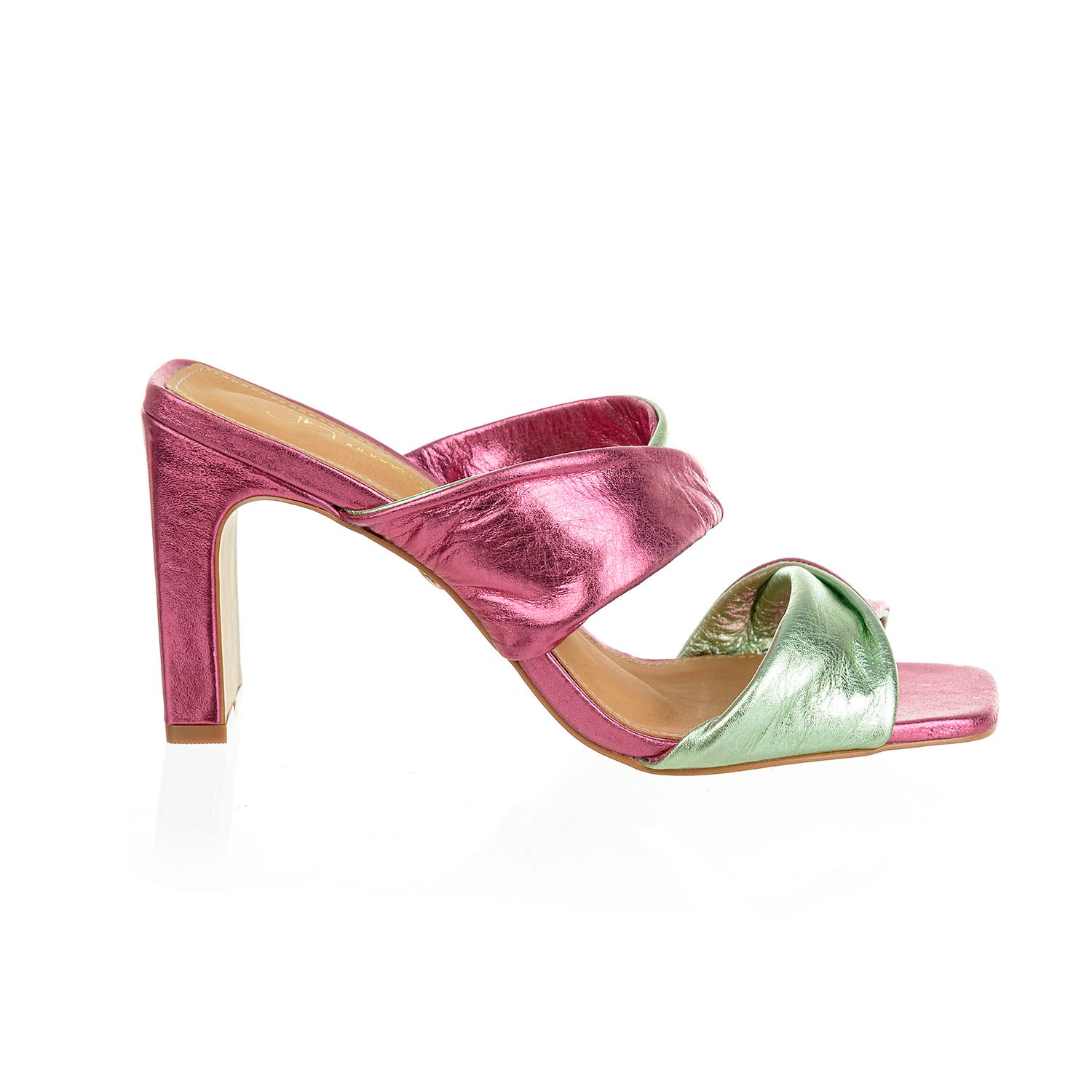 Gaia - Magenta Metallic Heels Sandals - Juliana Heels