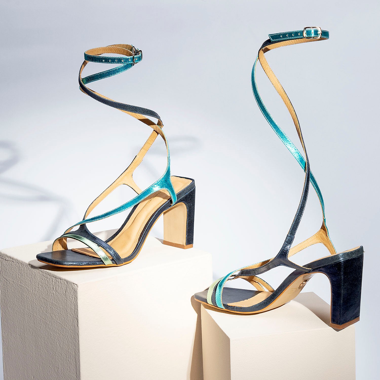 Nyx - Blue Metallic Holiday Sandals - Juliana Heels