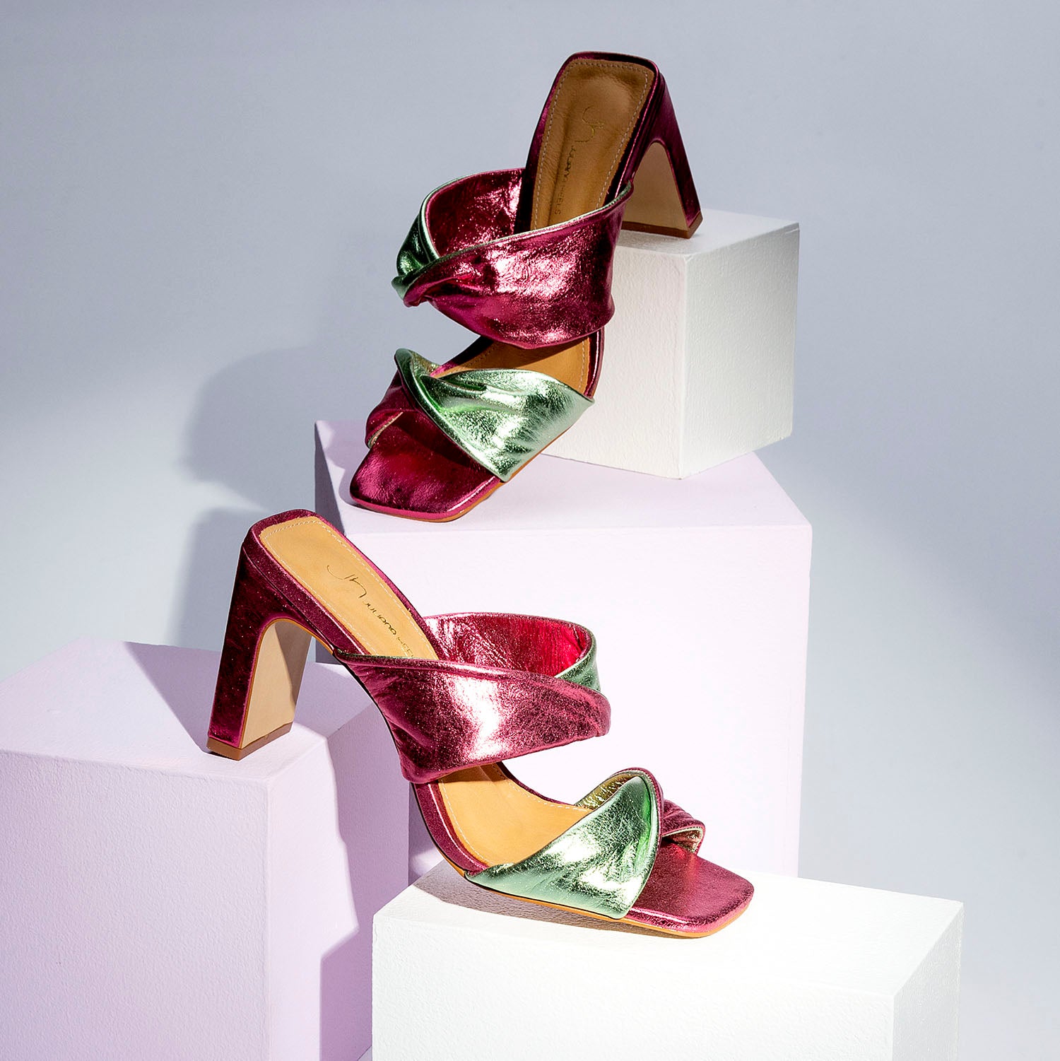 Gaia - Magenta Metallic Heels Sandals - Juliana Heels