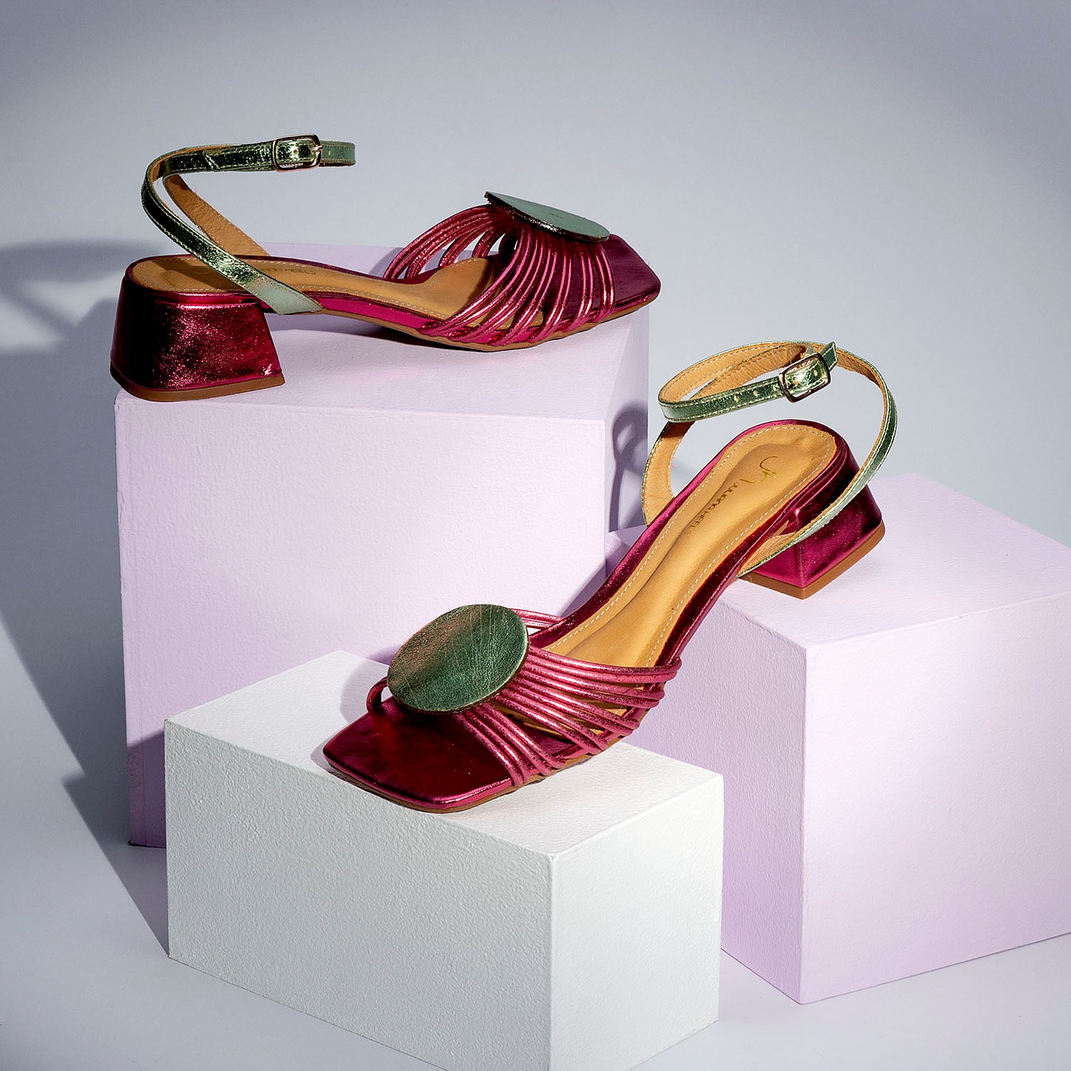 Ananke - Magenta Metallic Low Block Heels - Juliana Heels