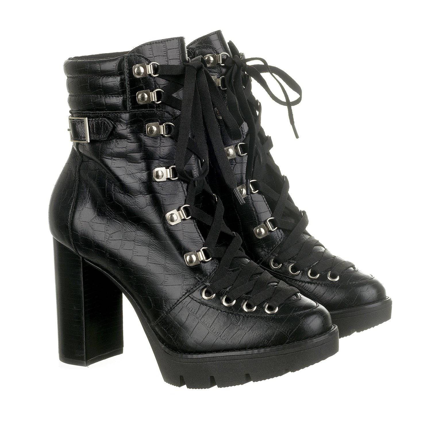 Elevation - Women’s Leather Black Ankle Boots - Juliana Heels