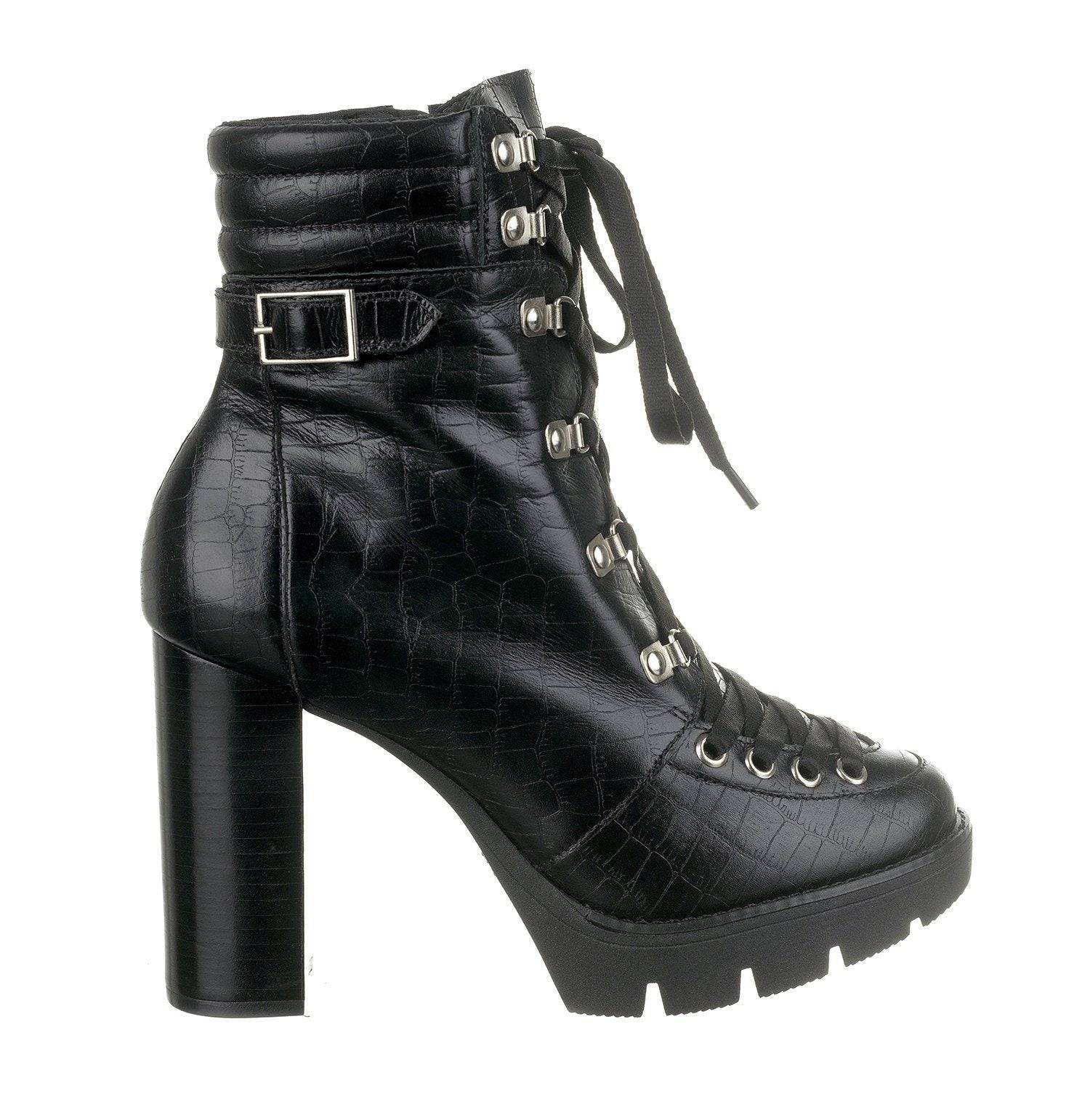 Elevation - Women’s Leather Black Ankle Boots - Juliana Heels 