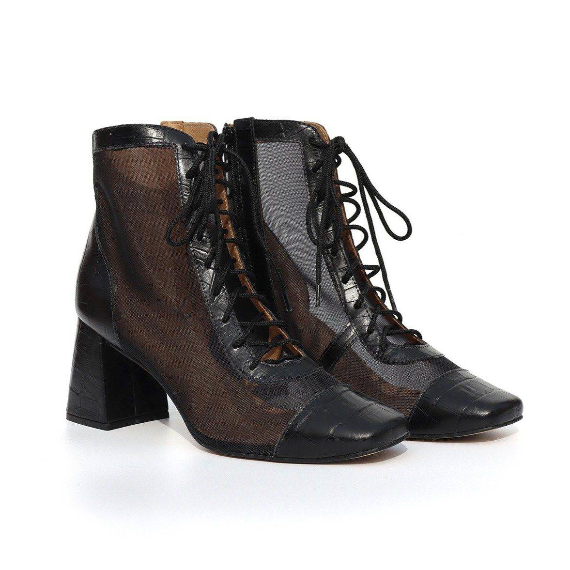 Giselle Black Ankle Boot - Juliana Heels
