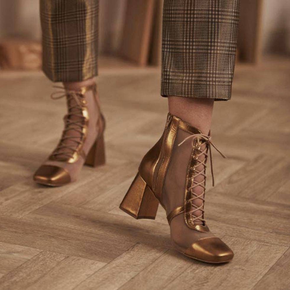 Giselle - Sheer Gold Dipped Ankle Boot - Juliana Heels