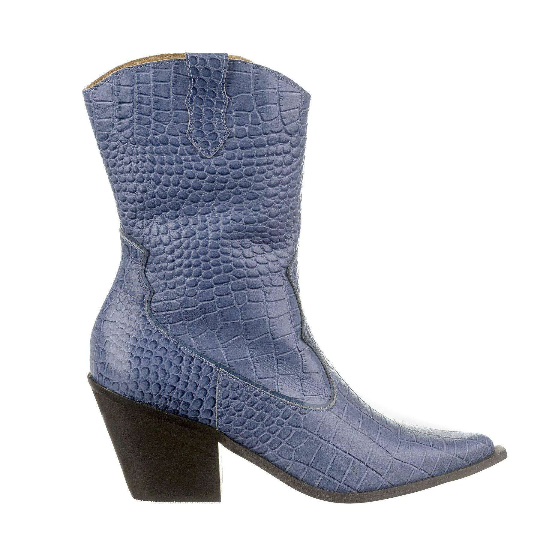Lady - Western Mid-Calf Cowgirl Boots (Blue Denim Shade) - Juliana Heels