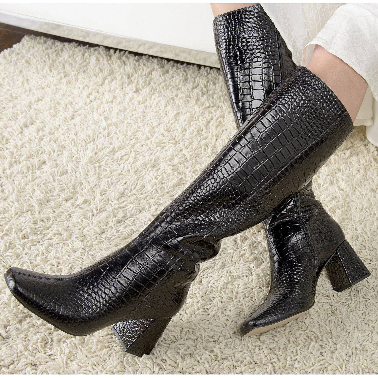 Lana - High Knee Black Boot - Juliana Heels