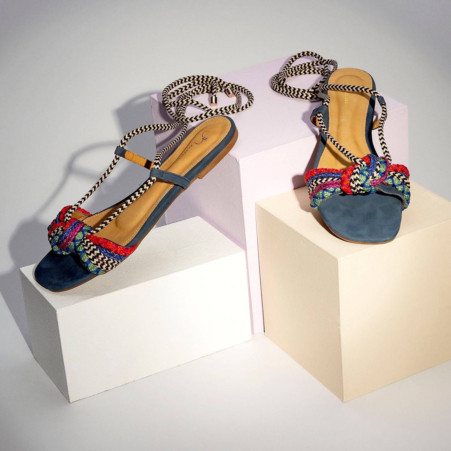 Hebe - Ocean Nubuck Flat Sandals - Juliana Heels