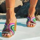 Aphrodite - Gold Metallic Block Heels Sandal - Juliana Heels