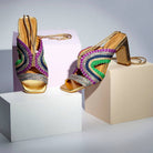Aphrodite - Gold Metallic Block Heels Sandal - Juliana Heels