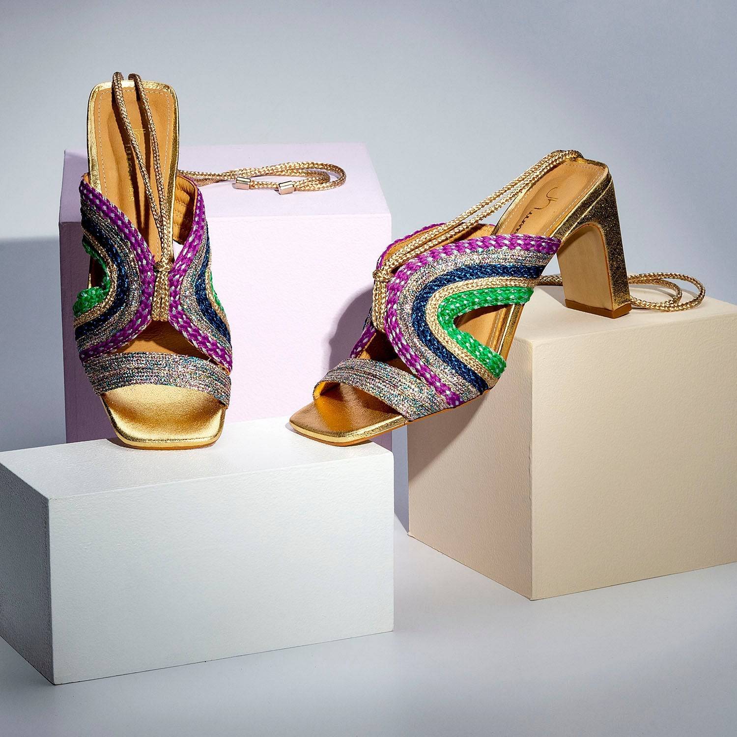 Aphrodite - Gold Metallic Block Heels Sandal - Juliana Heels