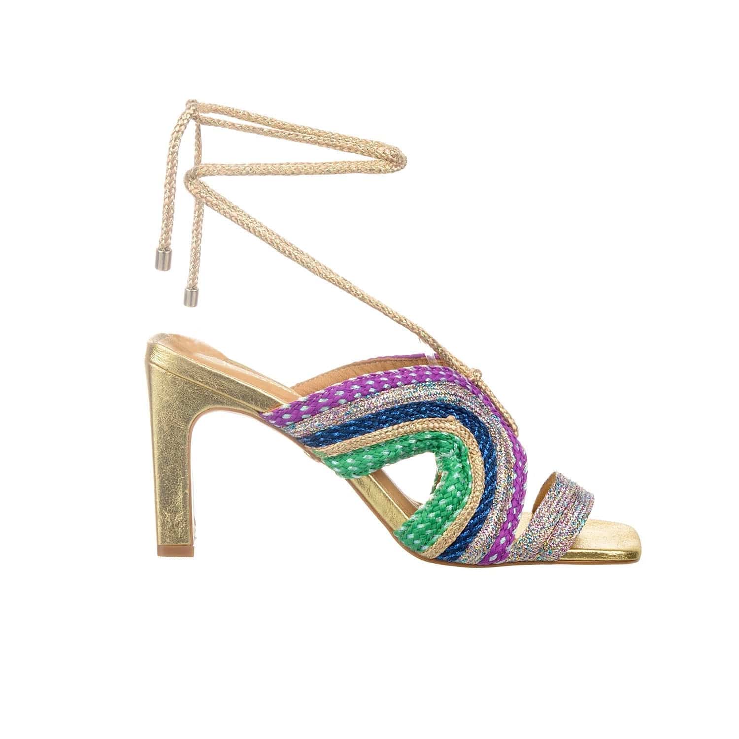 Aphrodite - Gold Metallic Block Heels Sandal - Juliana Heels 