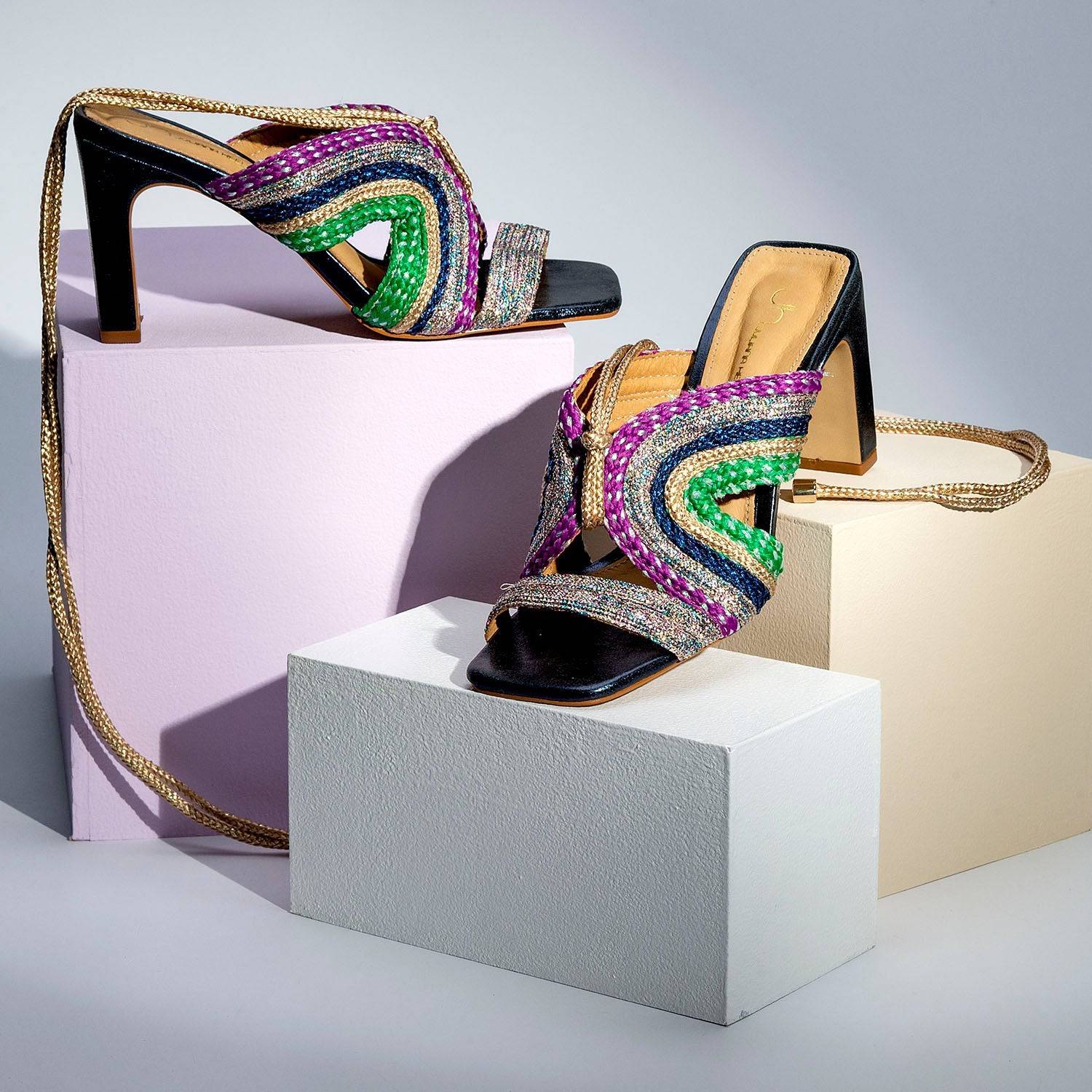 Aphrodite - Mare Metallic Block Heels Sandal - Juliana Heels