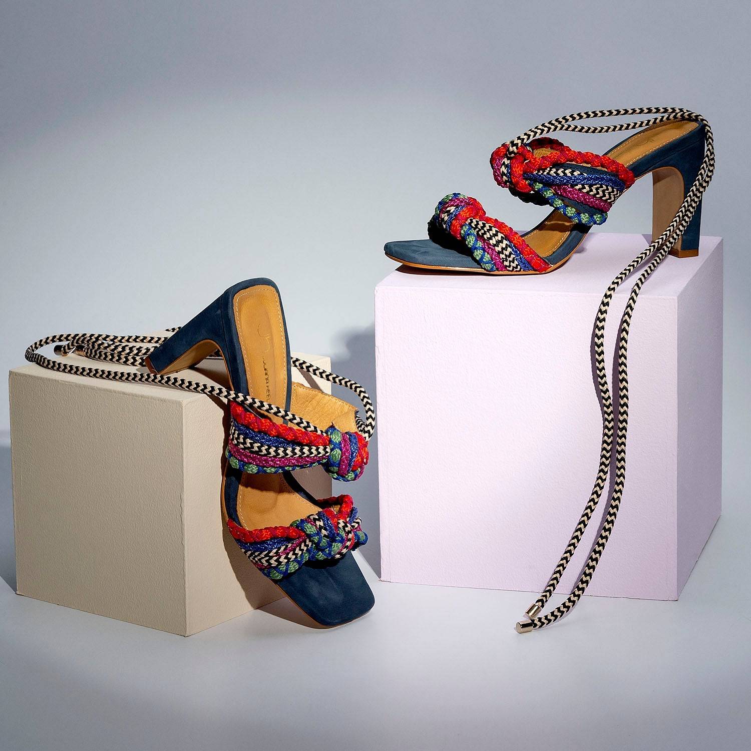 Athena - Ocean Nubuck Block Heels Sandal - Juliana Heels