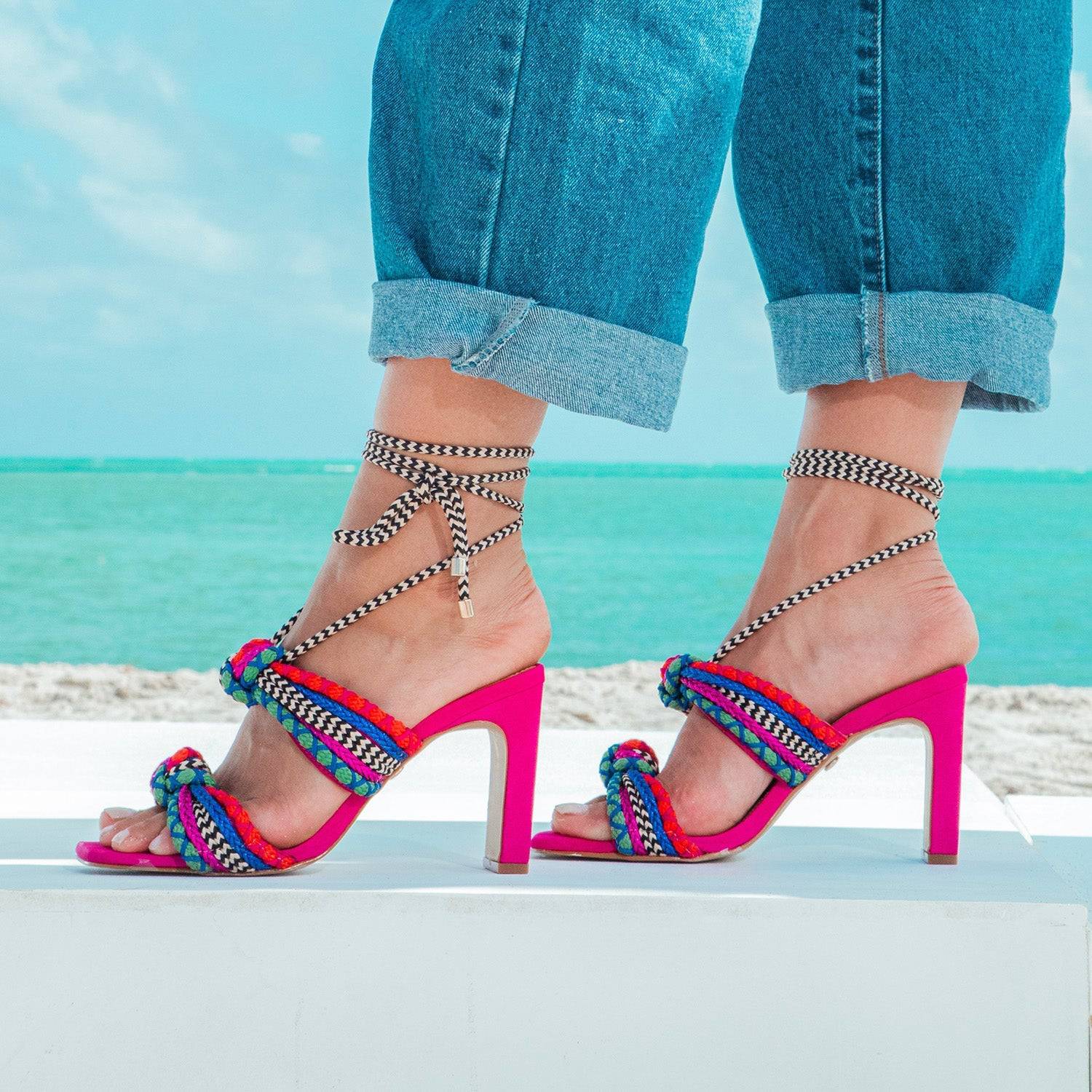 Athena - Pitaya Nubuck Block Heels Sandal - Juliana Heels