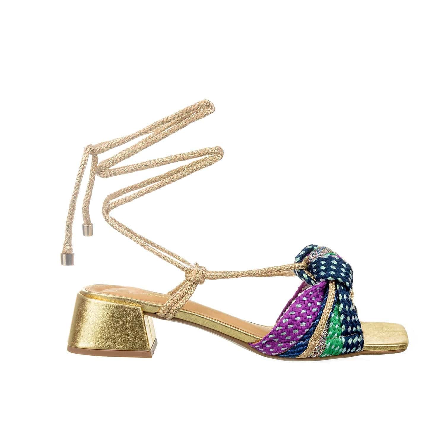 Hera - Gold Metallic Low-Block Heels Sandal - Juliana Heels