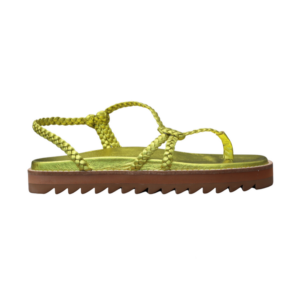 Aisha Green metallic braided straps flat sandal - Juliana Heels 