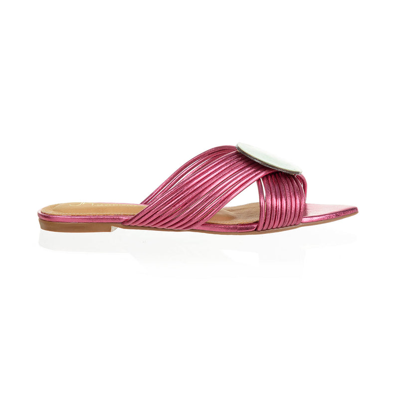 Nesoi - Magenta Metallic Flat Sandals - Juliana Heels 