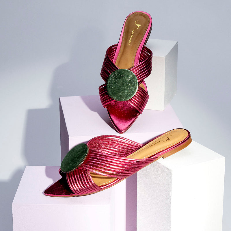 Nesoi - Magenta Metallic Flat Sandals - Juliana Heels 