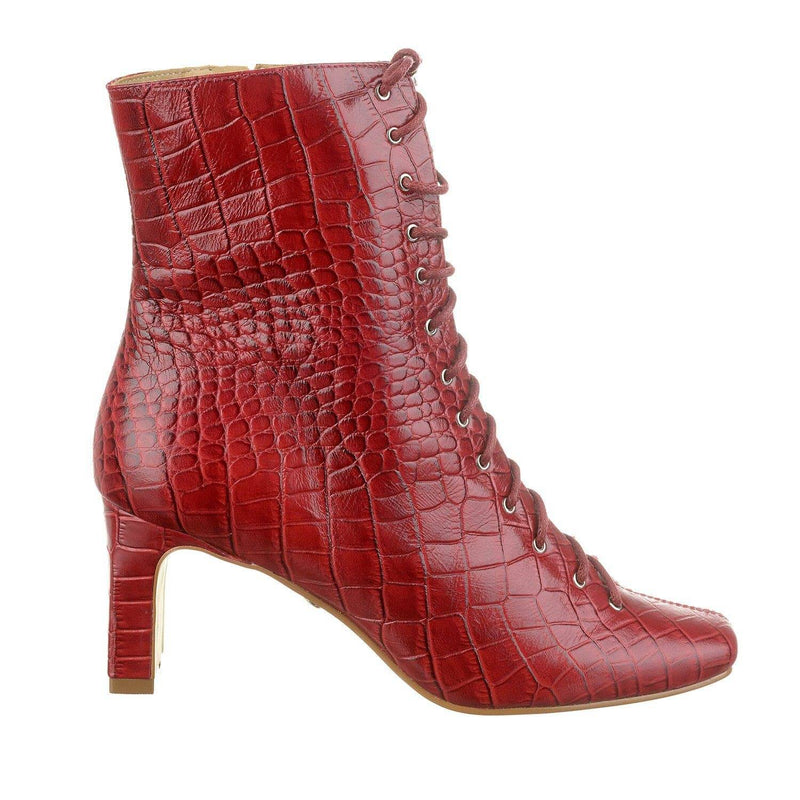 Robyn - Victorian Red Leather Ankle Boots - Juliana Heels 
