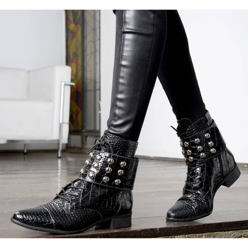 Taylor - Removable Studded Cuff Moto Bootie - Juliana Heels 