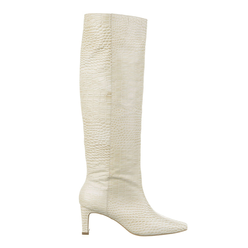 Meghan - Knee-High Leather Off-White Boots - Juliana Heels 