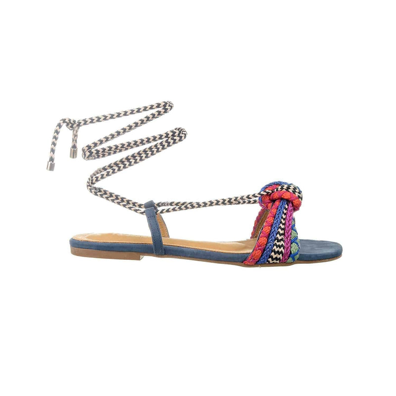 Hebe - Ocean Nubuck Flat Sandals - Juliana Heels 